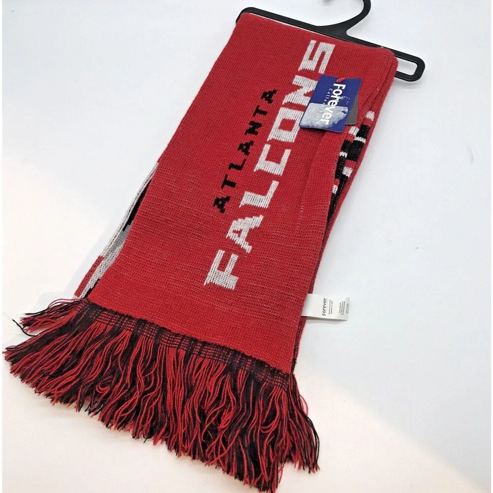 NEW Atlanta Falcons NFL Team Unisex Red Black Silver Logo Knit Scarf Collectible